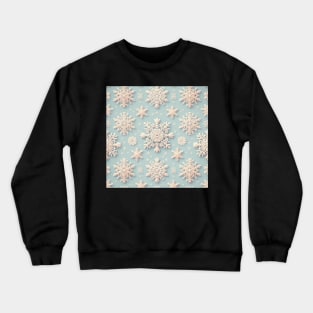 Crochet style Snowflakes on Blue Background Crewneck Sweatshirt